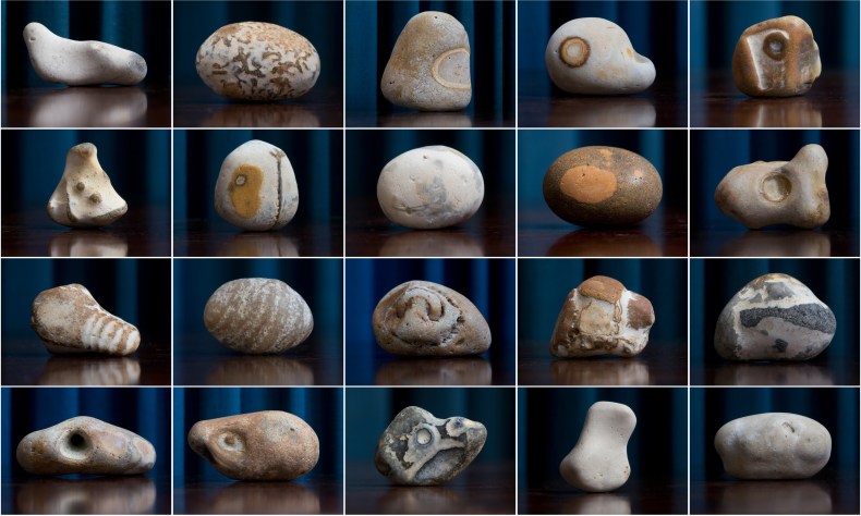 Contact sheet of stones found on the beaches of Brighton and Hove, UK, in April 2015.