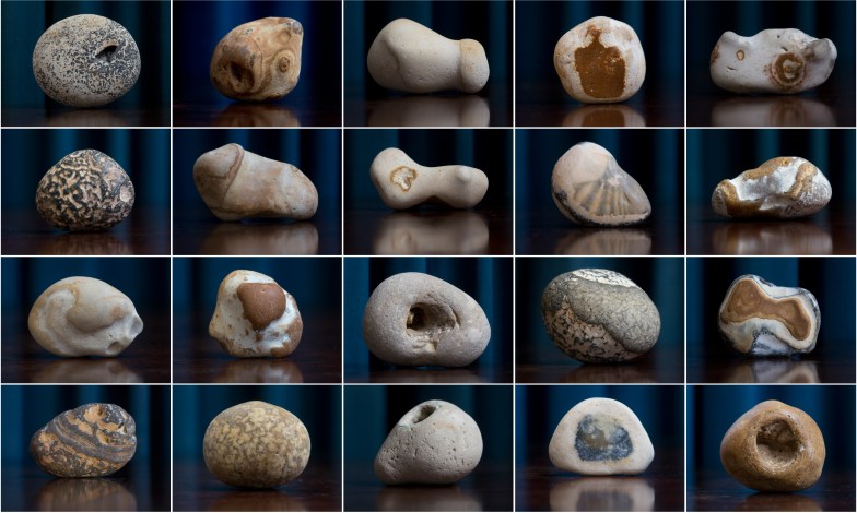 Contact sheet of stones found on the beaches of Brighton and Hove, UK, in July-August 2015.